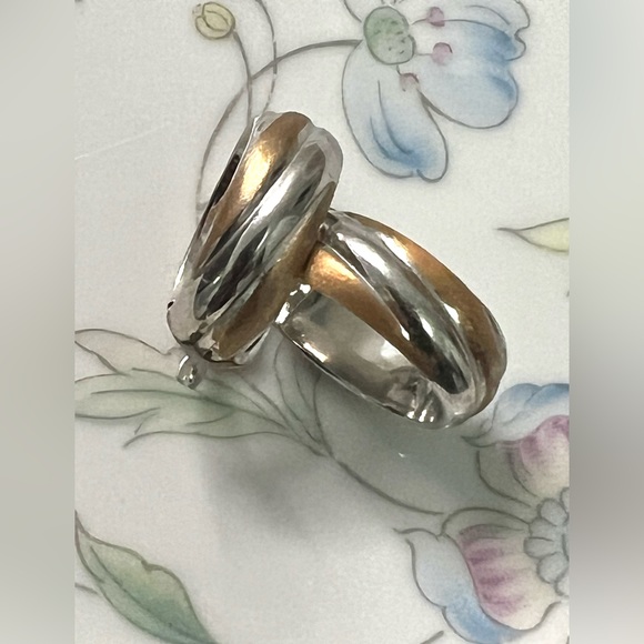 Vintage Italian 14K Multi-Toned solid Gold Hoop Large Earrings 2.8 grams